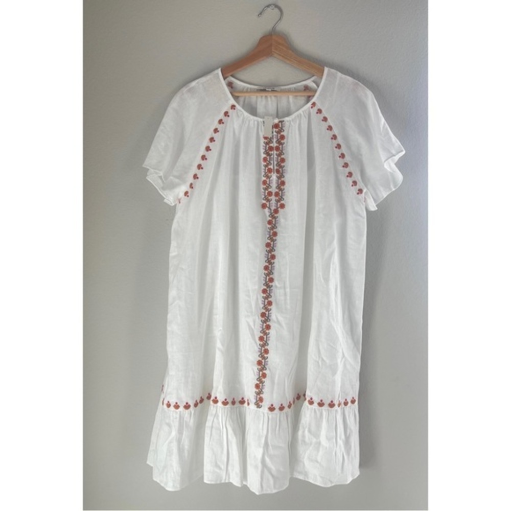 Embroidered Linen-Blend Raglan Ruffle Mini Dress XL - Picture 2 of 7